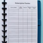 A5 Subscription Tracker for paper planners
