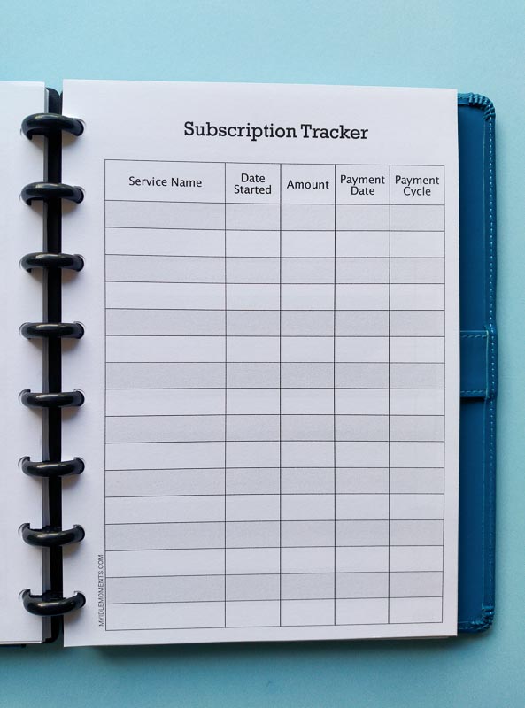 A5 Subscription Tracker for paper planners