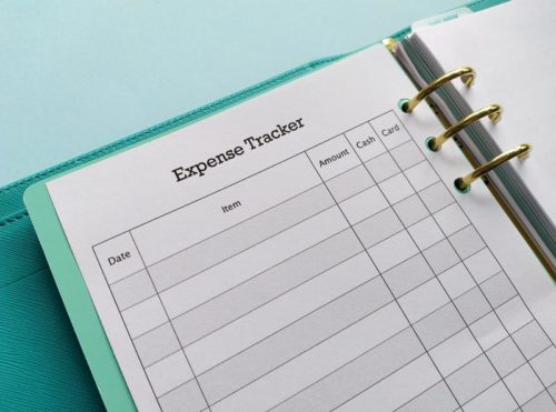 Close up of Expense Tracker in A5 ring binder