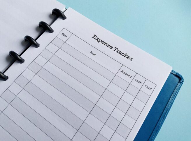 Close up of Expense Tracker in disc binder