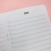 Closeup of mothly todo notebook layout