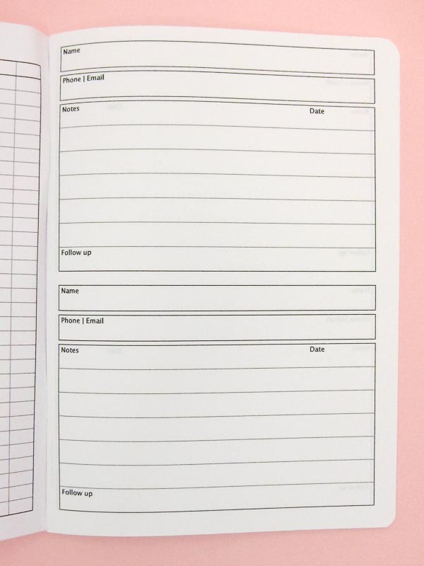 Customer Inquiry Notebook page layout