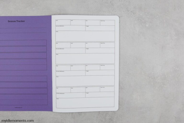 Close up of Seizure tracker notebook page layout