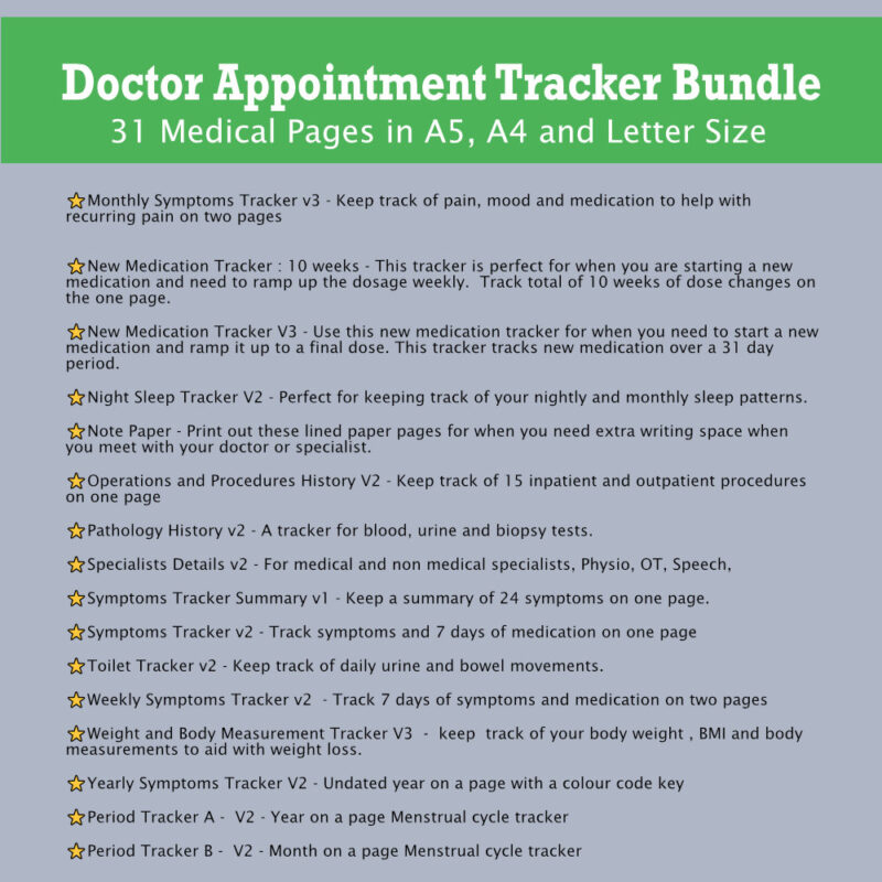 Doctor Appointment Tracker Bundle pages info